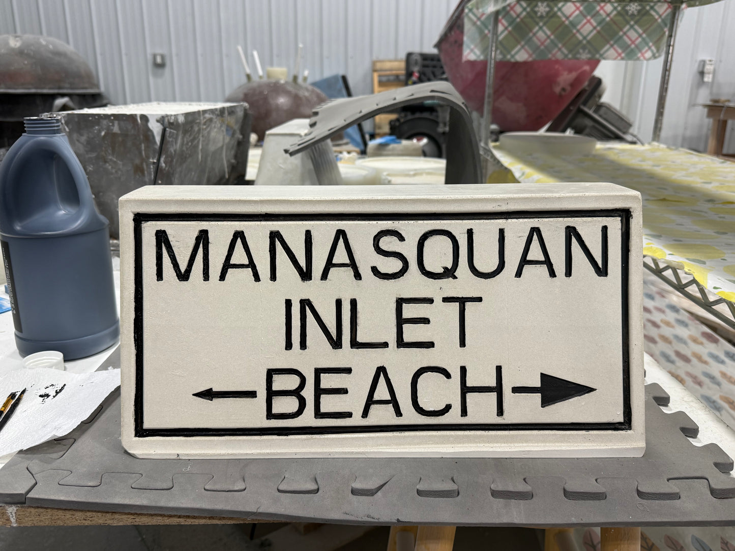 Manasquan Inlet Replica Landmark Sign - white (letters painted black)
