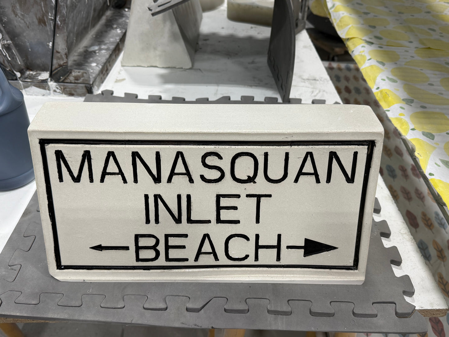Manasquan Inlet Replica Landmark Sign - white (letters painted black)