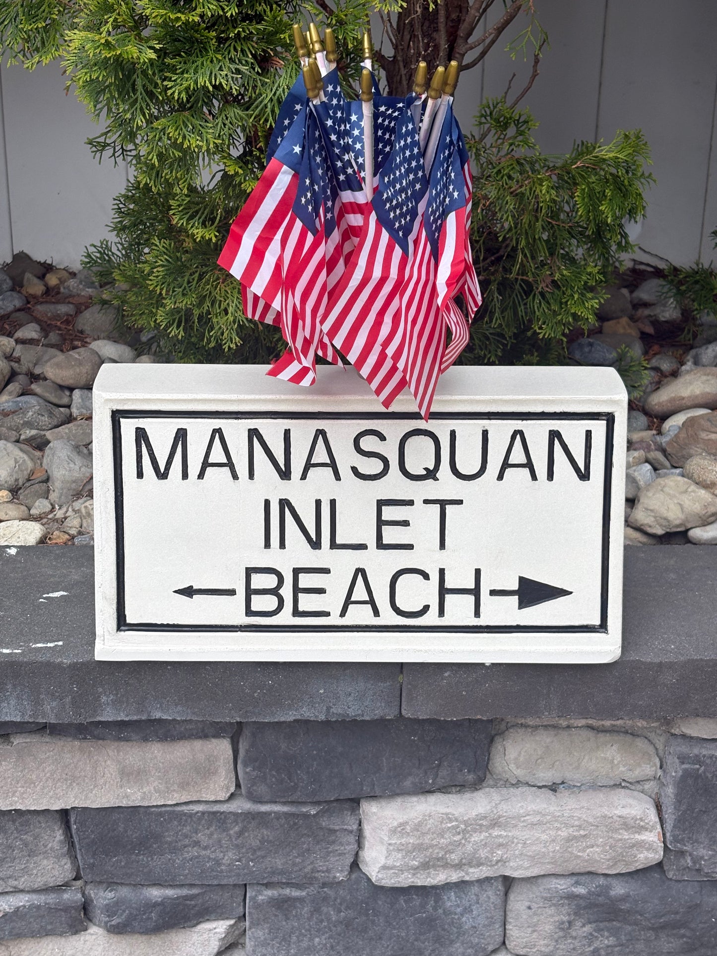 Manasquan Inlet Replica Landmark Sign - white (letters painted black)